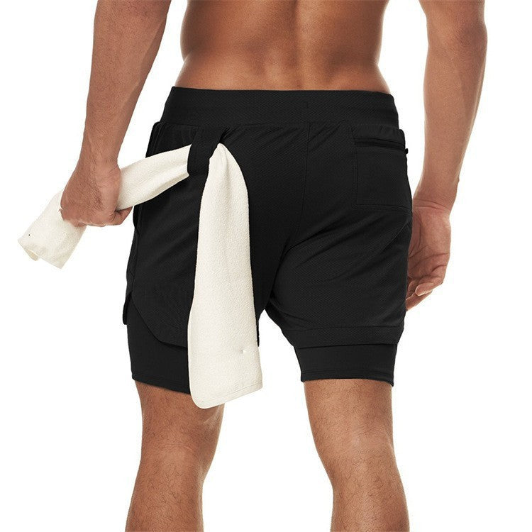 Men Gym Workout Training Running 2 Layers Shorts Pants with Phone Pocket