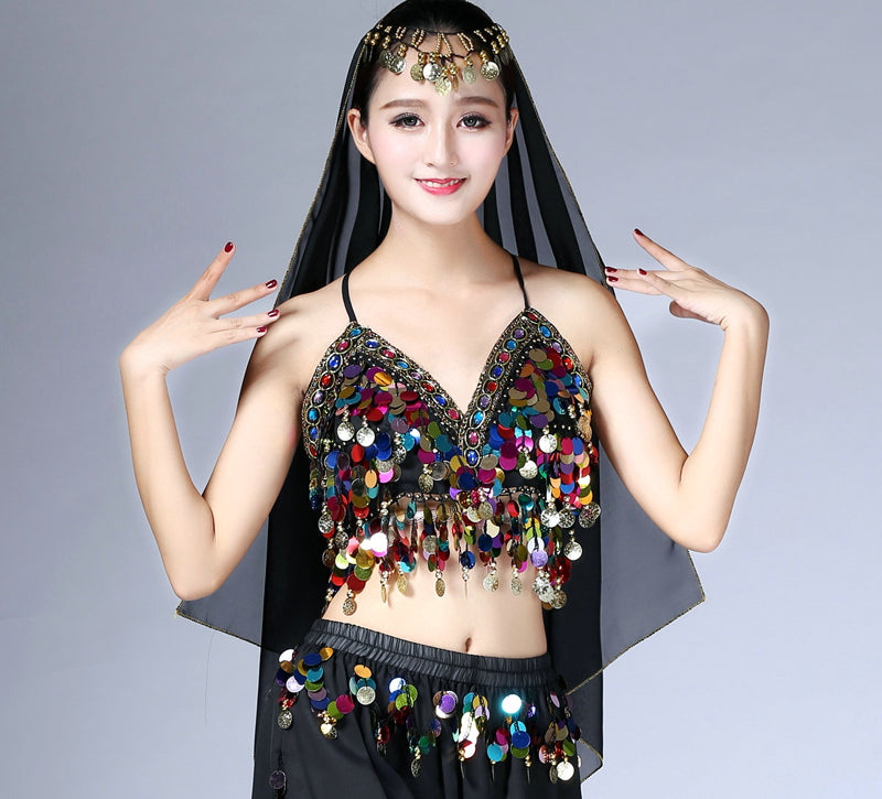 Sequin Chiffon Belly Dance Bra Performance Wear Belly dance Costumes Festival Tops