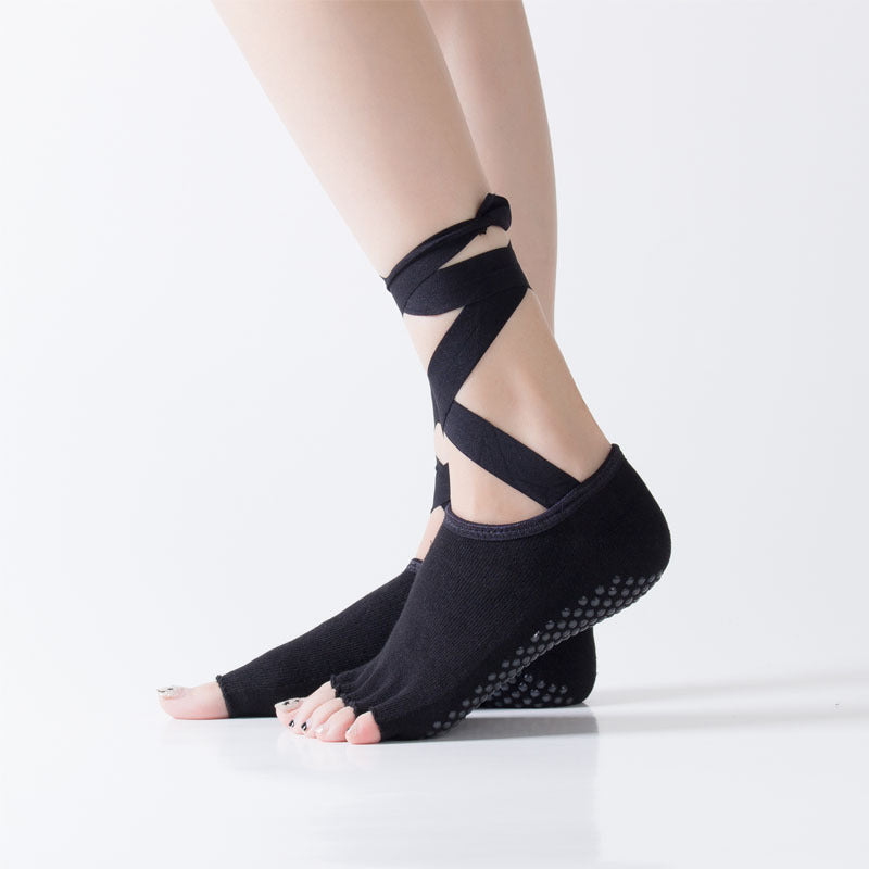 Yoga Socks Self Tied Style Toeless Socks Profession Female Dance Socks Toe Anti-Slip Ankle Grip Socks Dots Pilates Fitness Socks
