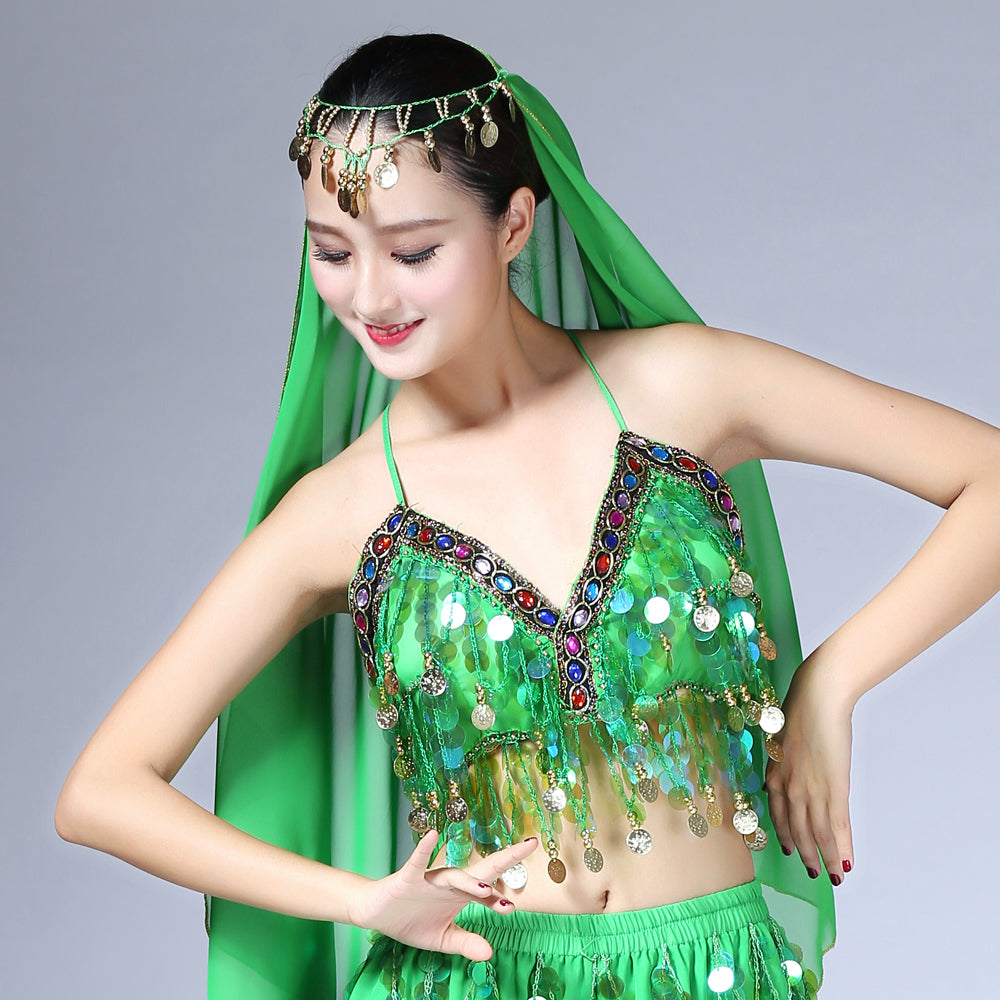 Sequin Chiffon Belly Dance Bra Performance Wear Belly dance Costumes Festival Tops