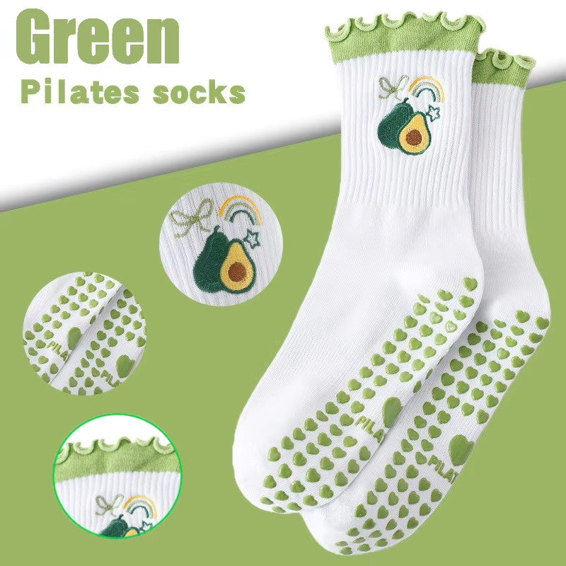 Fruits Patterns Embroidery Anti Sip Mid-Calf Yoga Socks(SK10)