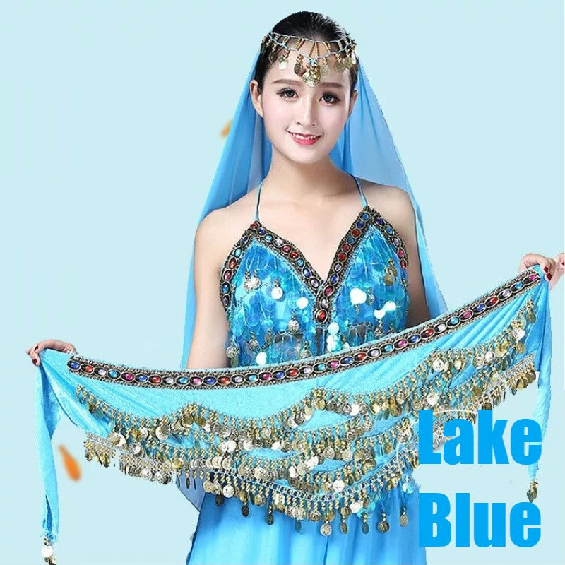 5-Rows Belly Dance Hip Scarf with Rhinestone