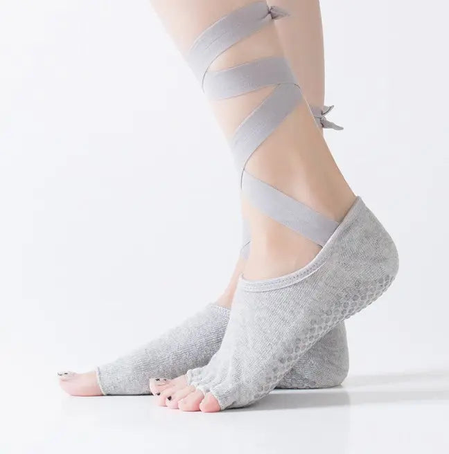 Yoga Socks Self Tied Style Toeless Socks Profession Female Dance Socks Toe Anti-Slip Ankle Grip Socks Dots Pilates Fitness Socks