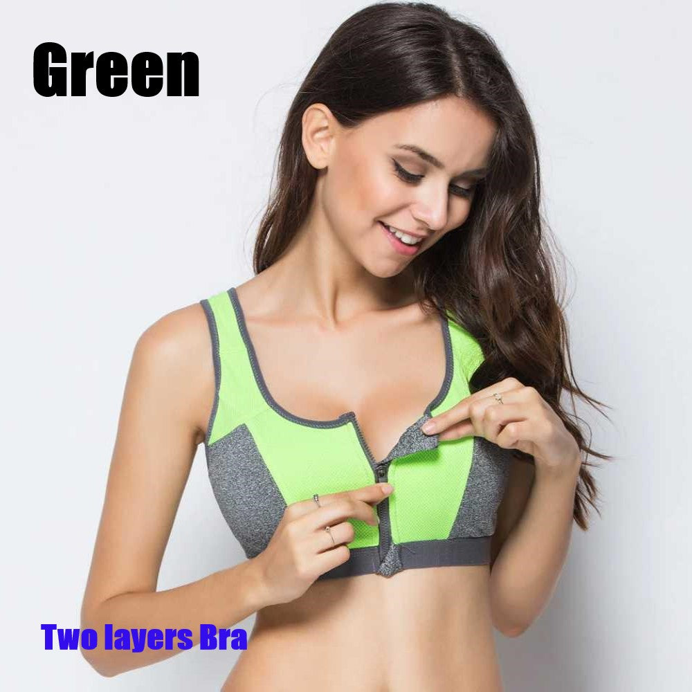 Women's Double Layer Sports Bra/Shockproof, Front Opening, Built-In Molded Cup, Sweat Absorbent, Quick Drying, Sports Bra, Running, Yoga Bra