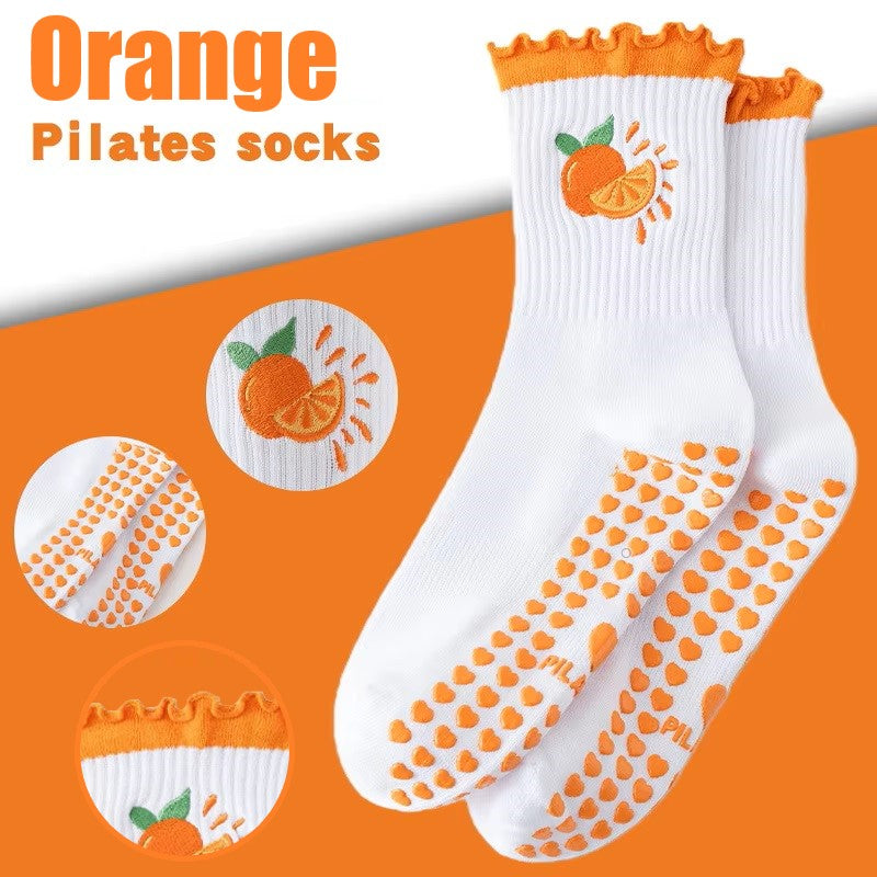 Fruits Patterns Embroidery Anti Sip Mid-Calf Yoga Socks(SK10)
