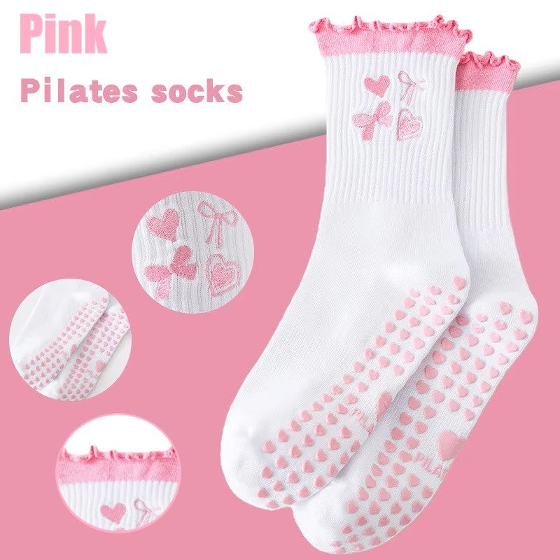 Fruits Patterns Embroidery Anti Sip Mid-Calf Yoga Socks(SK10)