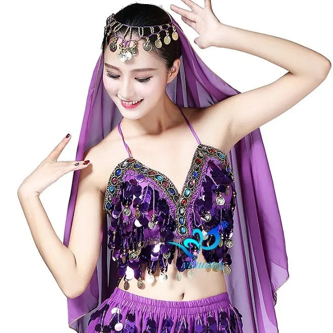 Sequin Chiffon Belly Dance Bra Performance Wear Belly dance Costumes Festival Tops