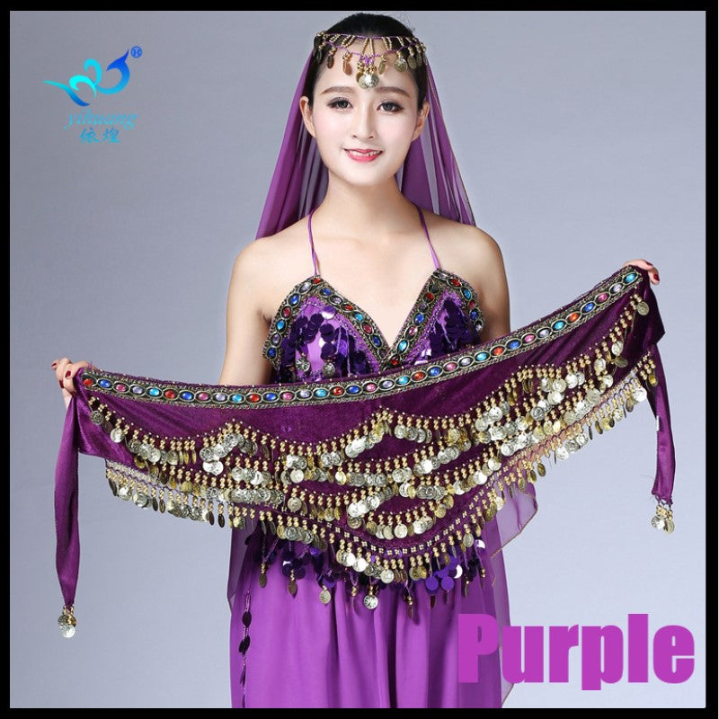 5-Rows Belly Dance Hip Scarf with Rhinestone