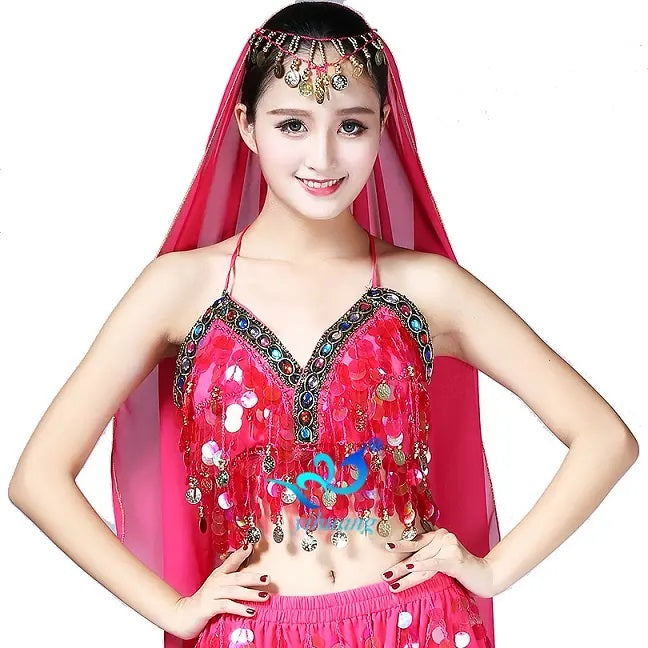 Sequin Chiffon Belly Dance Bra Performance Wear Belly dance Costumes Festival Tops