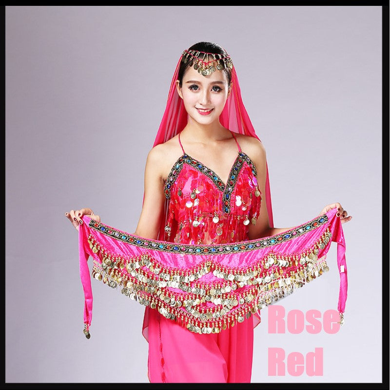 5-Rows Belly Dance Hip Scarf with Rhinestone