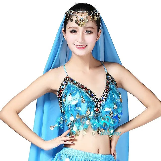 Sequin Chiffon Belly Dance Bra Performance Wear Belly dance Costumes Festival Tops