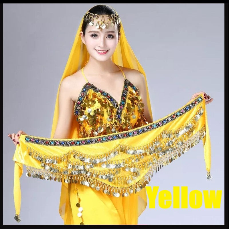 5-Rows Belly Dance Hip Scarf with Rhinestone