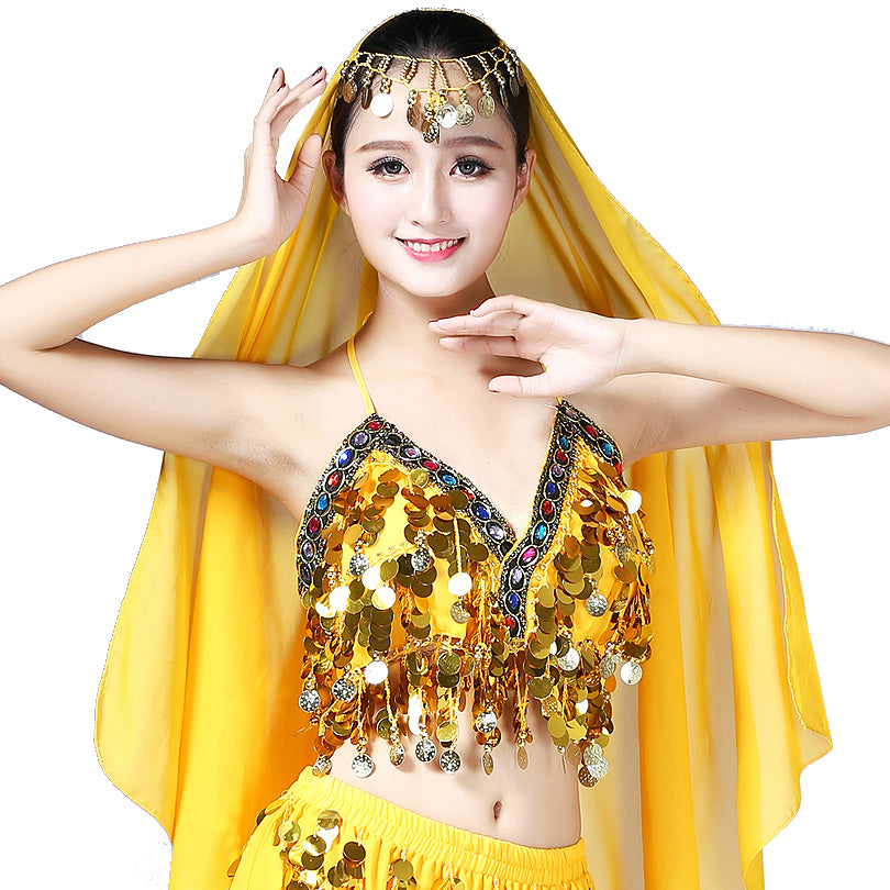 Sequin Chiffon Belly Dance Bra Performance Wear Belly dance Costumes Festival Tops