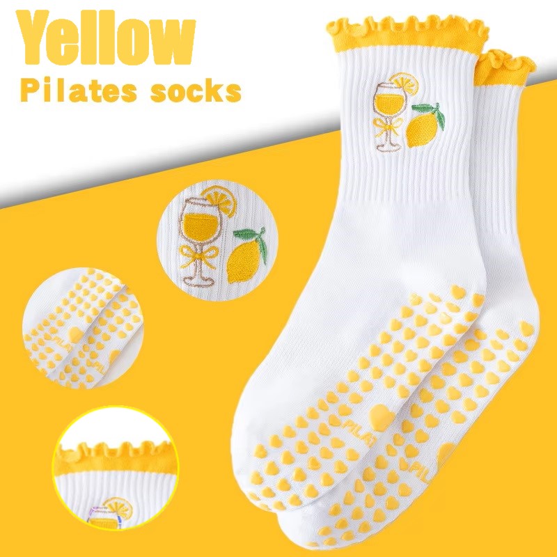 Fruits Patterns Embroidery Anti Sip Mid-Calf Yoga Socks(SK10)