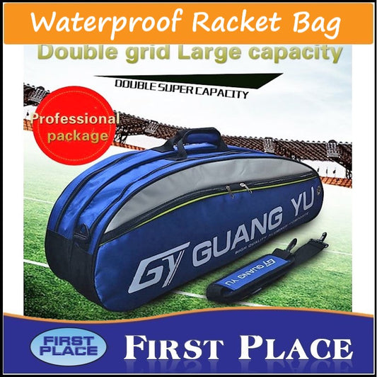 Waterproof Professional Badminton Racket Bag Large Capacity Single Shoulder Racket Equipment Bag 6 Racquet Bag Gym Fitness Sports Shoes Clothes Water Bottle Storage Bag/Badminton Bag/Gym Bag (First Place)
