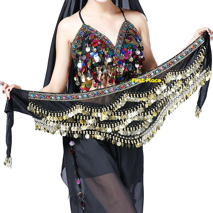 5-Rows Belly Dance Hip Scarf with Rhinestone