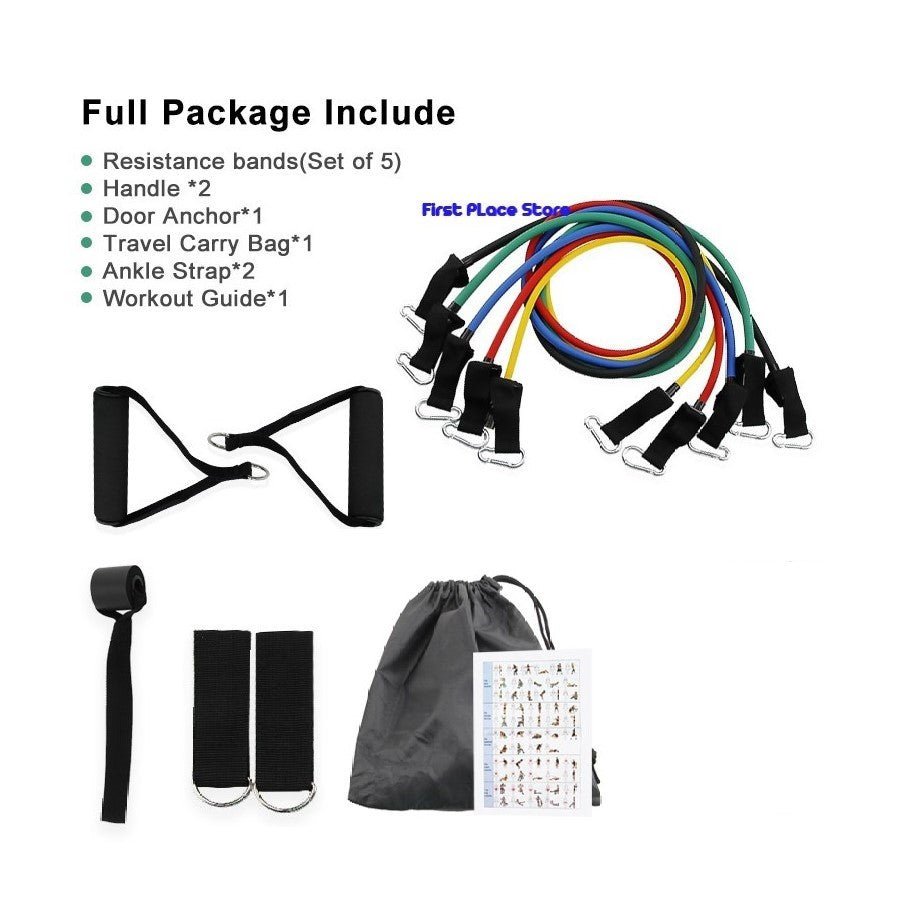 11 Pcs Stackable Resistance bands set(Up to 100 lbs)