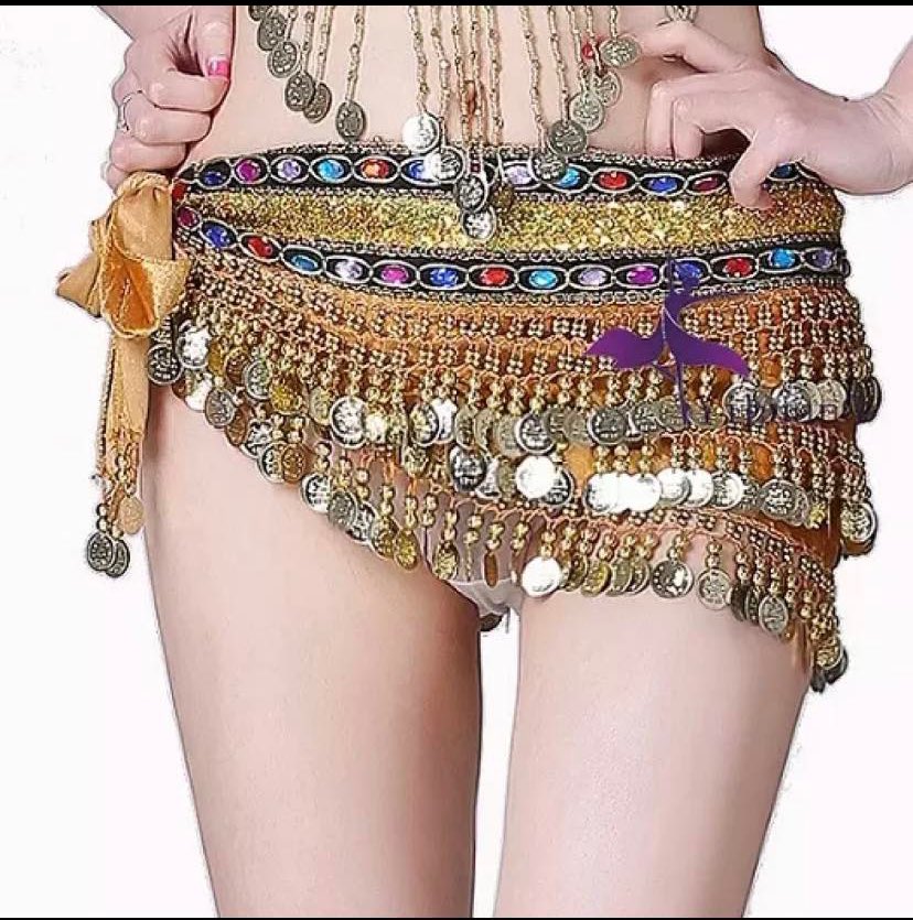 3 Rows Belly Dance Hip Scarf with Rhinestone