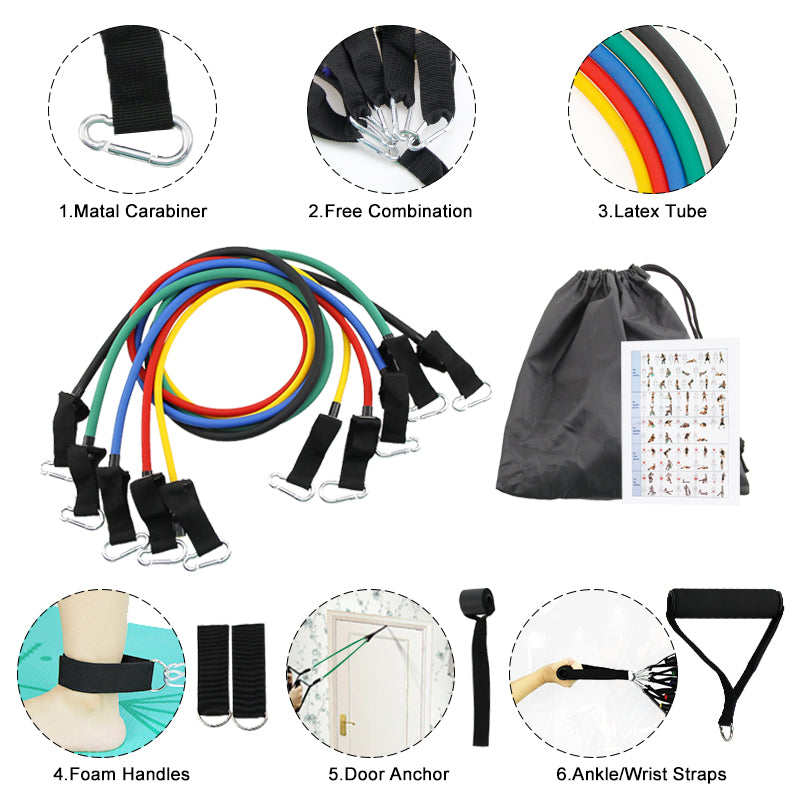 11 Pcs Stackable Resistance bands set(Up to 100 lbs)