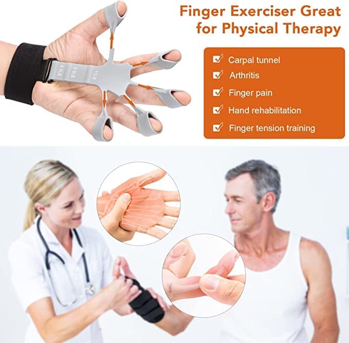 Finger Extensor Exerciser, Hand Trainer Finger Trainer, Adjustable Hand Trainer, Forearm Trainer, Silicone Grippy Finger Trainer(First Place)