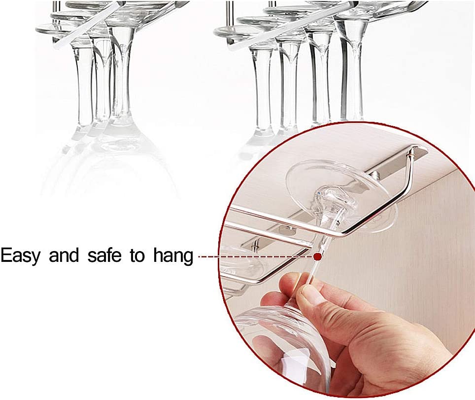 Black Wine Glass Rack, Under Cabinet Wine Glass Holder Stainless Steel Stemware Rack - Hanging Stemware Holder for Cabinet Kitchen Bar