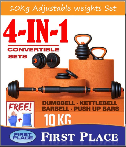 10Kg 6in1 Adjustable  Dumbbell/Barbell/Kettlebell/Push Up Set