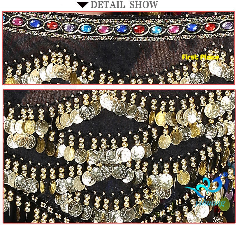 5-Rows Belly Dance Hip Scarf with Rhinestone