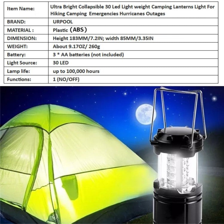 Ultra Bright Collapsible 30 Led Light Weight Camping Lantern