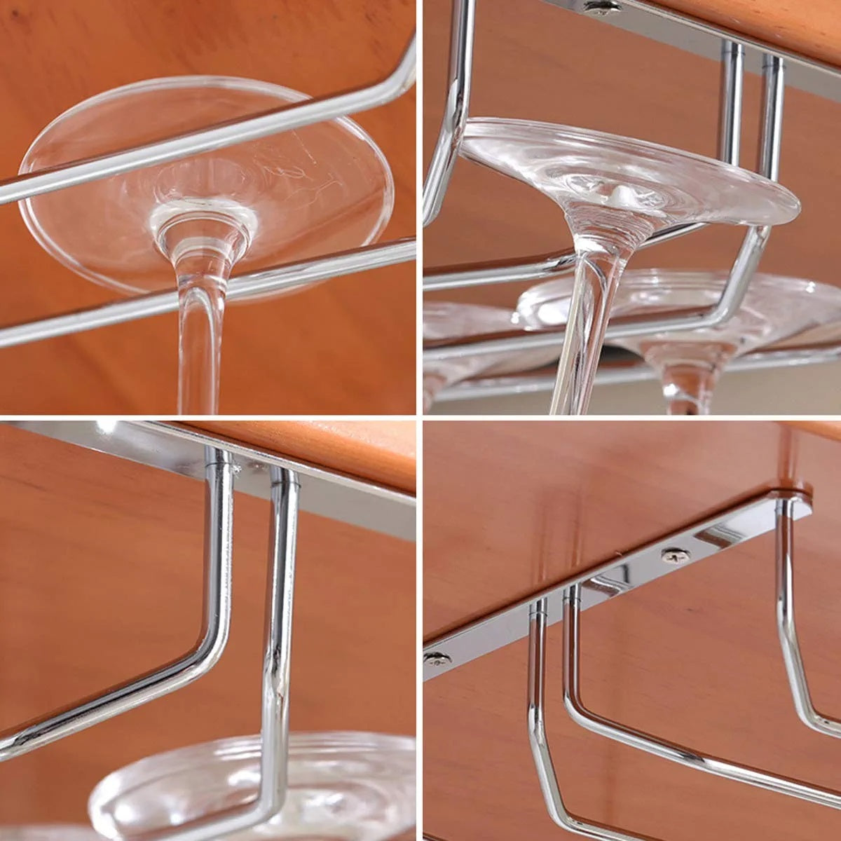 Black Wine Glass Rack, Under Cabinet Wine Glass Holder Stainless Steel Stemware Rack - Hanging Stemware Holder for Cabinet Kitchen Bar