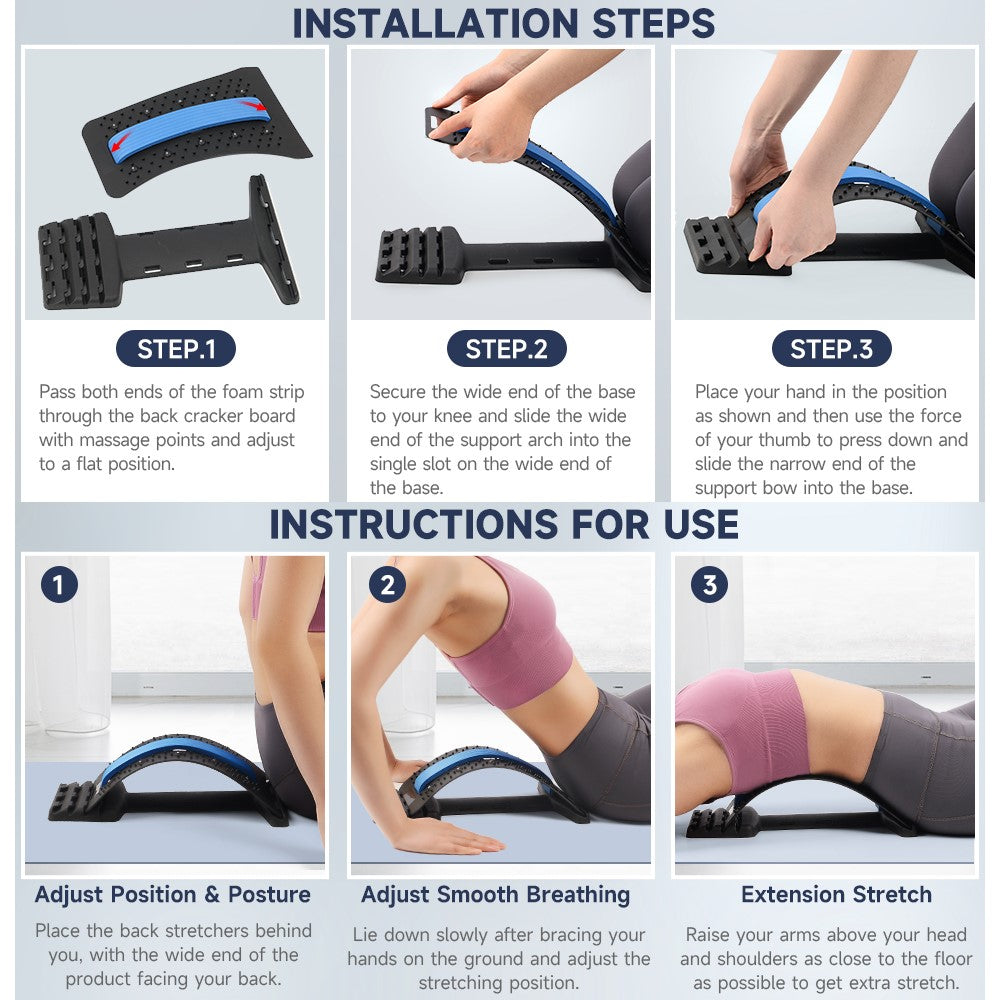 4 Levels Adjustable Back Stretcher with Magnetic Beads, Portable Back Stretcher, Lumbar Stretcher, Back Stretcher , Back Massage Support