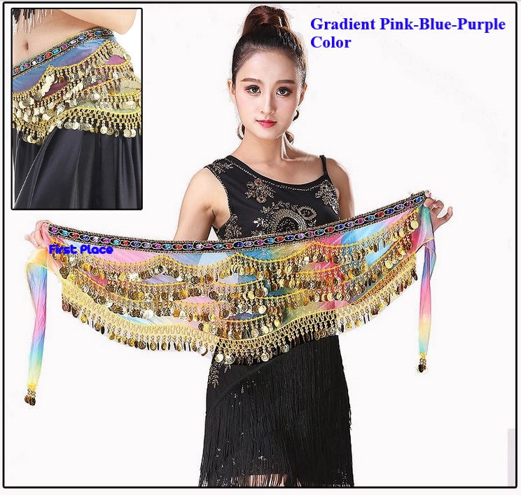 Belly Dance Hip Scarf Gradient color with Rhinestone