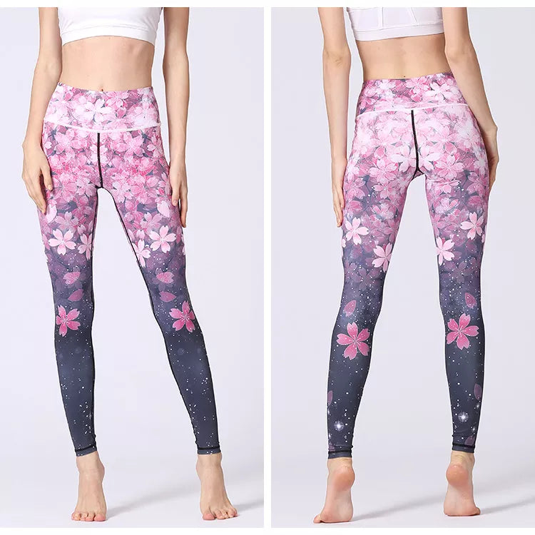 Sakura Flower Seamed Tight Yoga Leggings /Running/Gym wear/Fitness wear/Sportwear/Yoga Pants