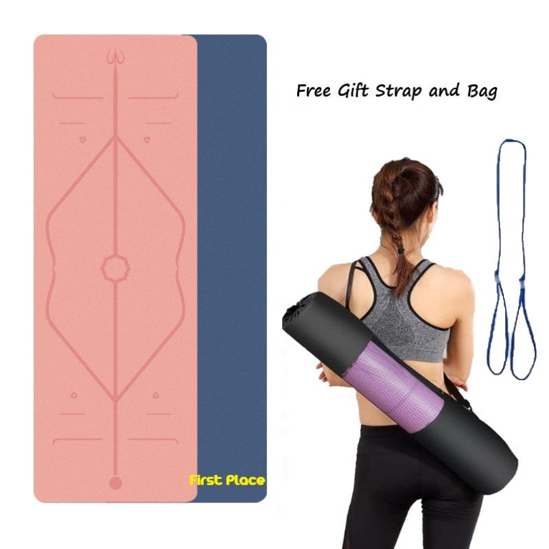 6mm thickness,  2 colors TPE Yoga Mat with Alignment Marker/Lines