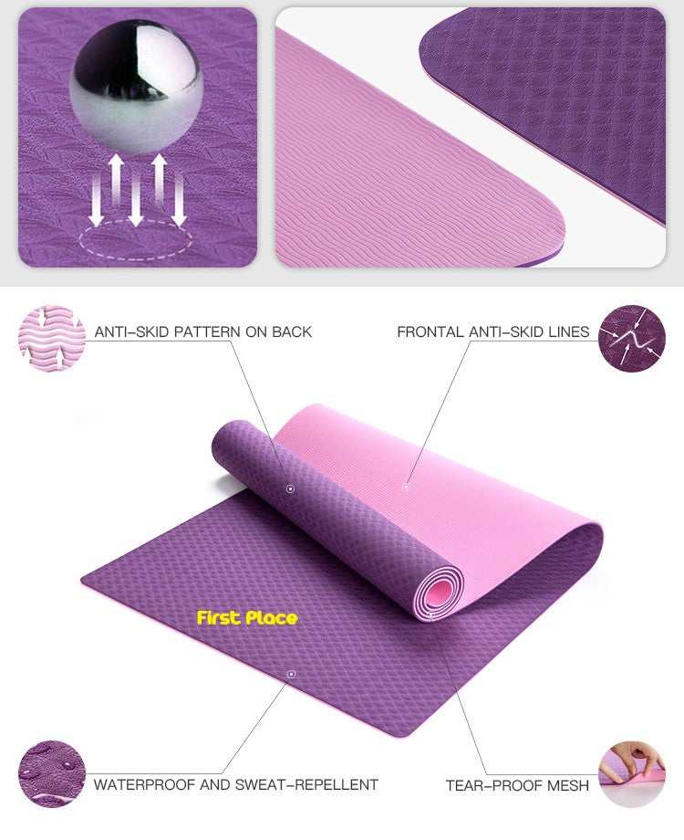 6mm thickness,  2 colors TPE Yoga Mat with Alignment Marker/Lines