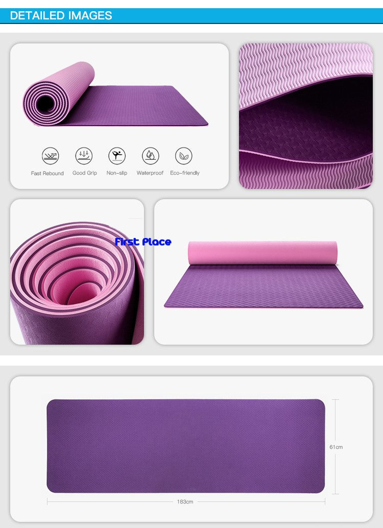 6mm thickness,  2 colors TPE Yoga Mat with Alignment Marker/Lines