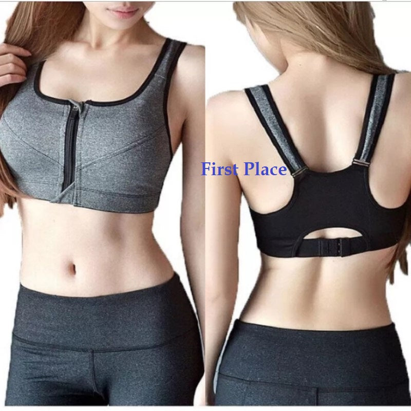 Women Padded Zipper Sports Bra / Fitness Yoga Bra