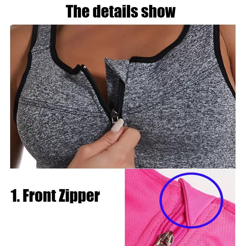 Women Padded Zipper Sports Bra / Fitness Yoga Bra