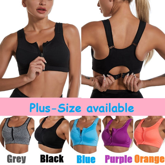 Women Padded Zipper Sports Bra / Fitness Yoga Bra